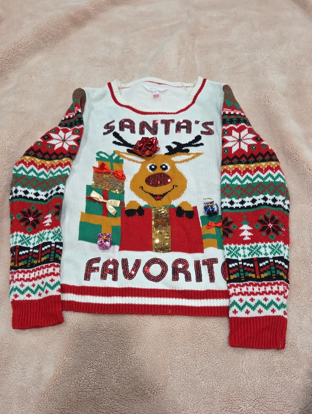 Holiday Reindeer Knit Sweater - Red & White